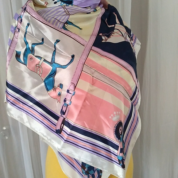 Fashion Scarf Soft Satin Ponies Horses Design - Picture 2 of 9